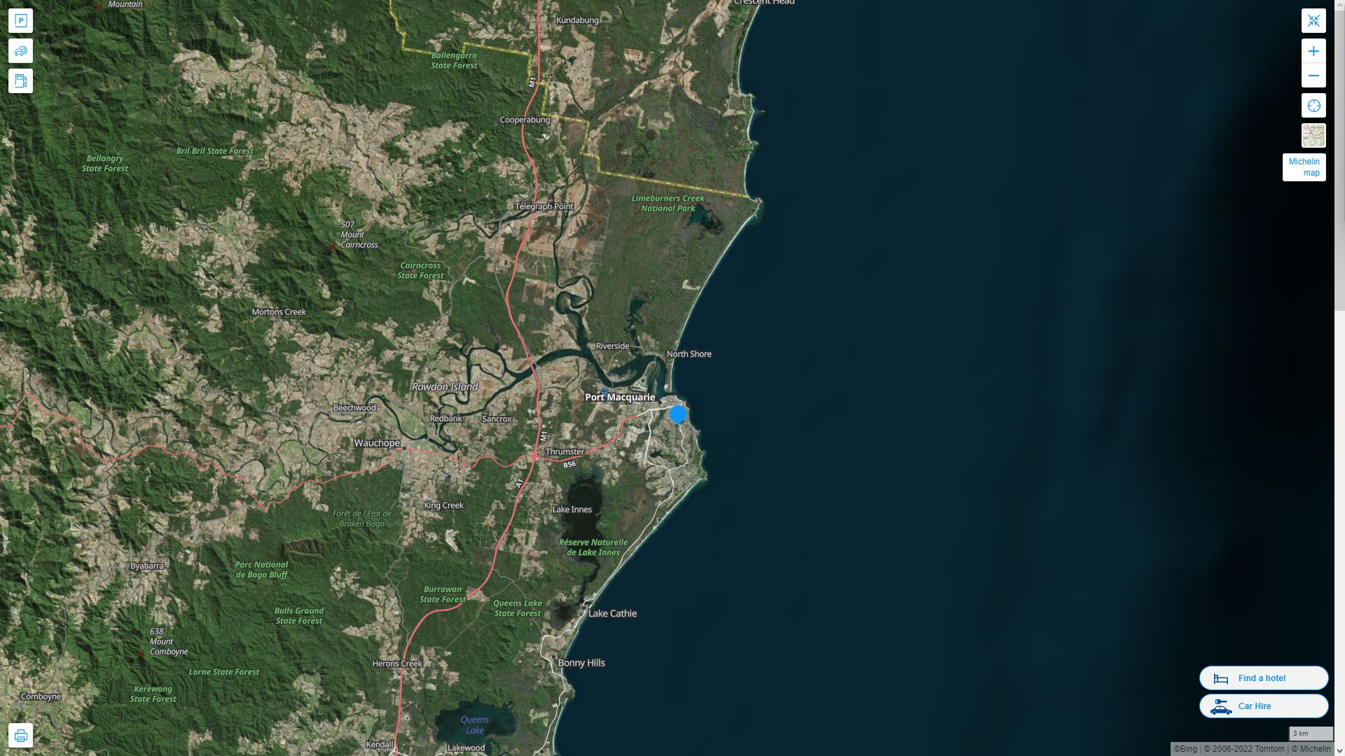 Port Macquarie Highway and Road Map with Satellite View